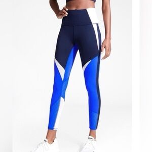 Athleta High Rise Precision 7/8 Tight, NWT, Blue/White/Black, Size Med
